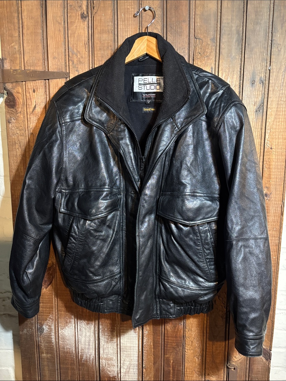 Pelle Studio Wilson’s Men's Black Leather Bomber Jacket
